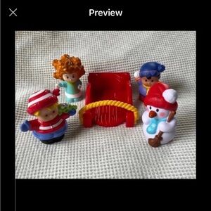 Fisher little people Snowman children playing snow fight sleigh lot Christmas
